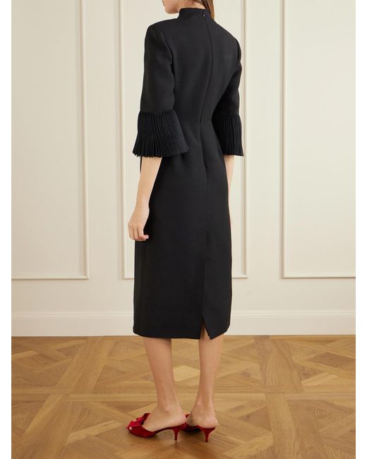 Valentino Garavani Black Wool And Silk-Blend Crepe Midi Dress