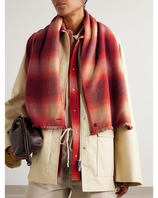 God's True Cashmere Red Fringed Checked Cashmere Scarf
