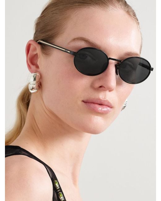 Prada Gray Oval-Frame Metal Sunglasses
