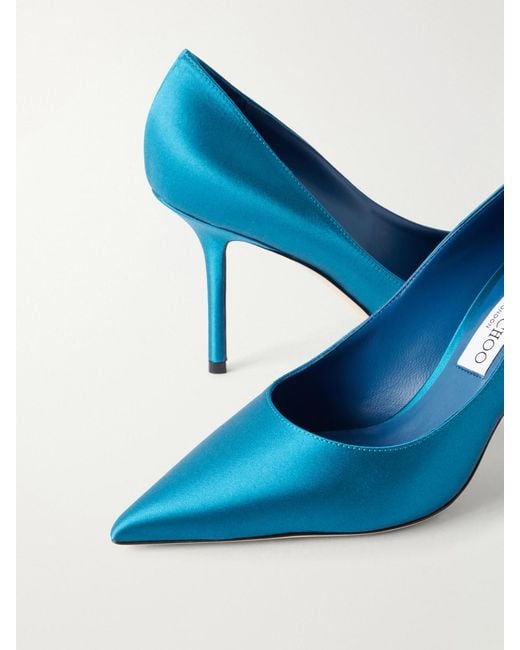 Jimmy Choo Blue Love 85 Satin Pumps
