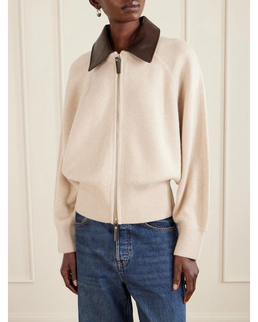 Brandon Maxwell Natural Conrad Leather-Trimmed Recycled-Cashmere Jacket