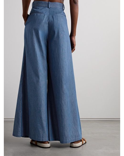 Miguelina Blue River Hose Mit Weitem Bein Aus Baumwoll-Chambray Mit Falten