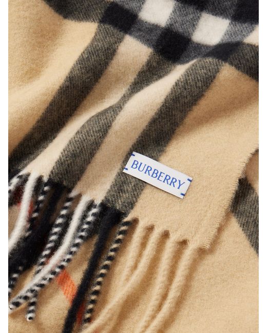 Burberry Natural Fringed Checked Cashmere Scarf