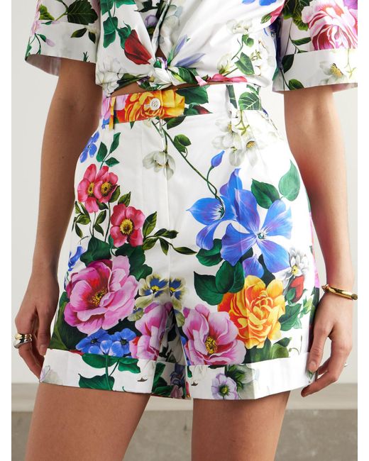 Short En Popeline De Coton À Imprimé Fleuri Dolce & Gabbana en coloris Gray