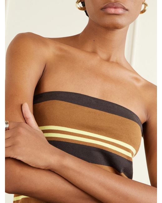 Tibi Natural Strapless Striped Cotton Tank