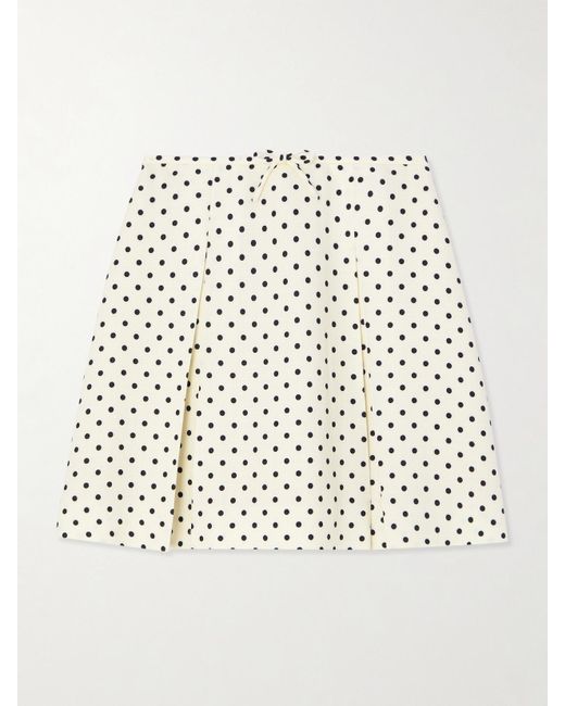 Valentino Garavani Natural Aline Polka-Dot Canvas Mini Skirt