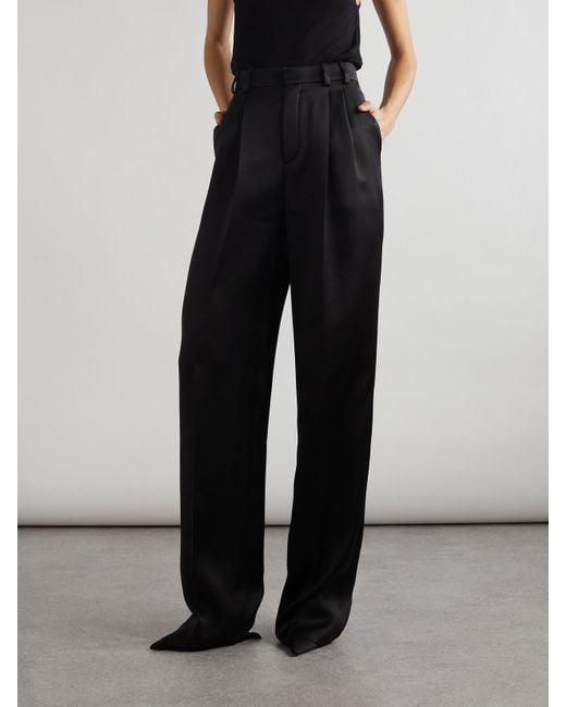 Pantalon Droit En Satin De Soie À Plis Saint Laurent en coloris Black