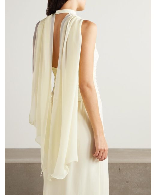 Posse Natural Solene Scarf-Detailed Ruched Chiffon Halterneck Top