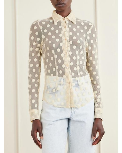 Dries Van Noten Natural Polka-Dot Cotton-Blend Tulle Shirt