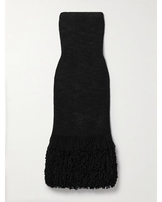Gabriela Hearst Black Corus Strapless Fringed Cashmere And Silk-Blend Midi Dress