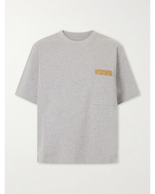 Bottega Veneta Gray Intrecciato Suede-Trimmed Organic Cotton-Jersey T-Shirt