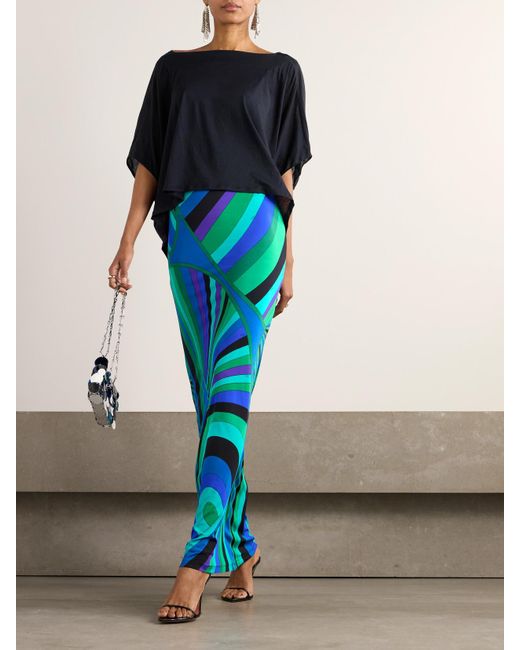 Robe Longue En Jersey Imprimé Et En Coton Et Soie Mélangés À Superposition Emilio Pucci en coloris Blue