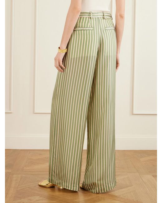Dries Van Noten Green Penn Striped Satin Wide-Leg Pants