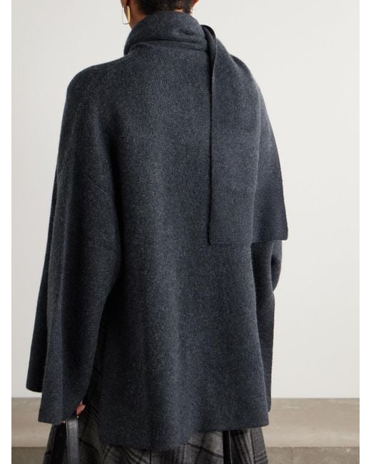 LeKasha Blue Spain Scarf-Effect Organic Cashmere Cardigan