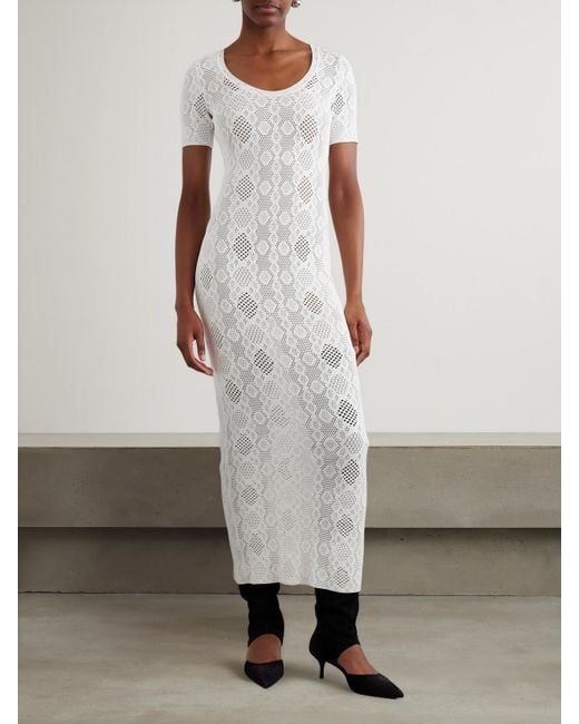 Alaïa White Open-Knit Midi Dress