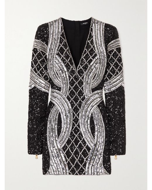 Balmain Black Minikleid Aus Crêpe Mit Verzierungen