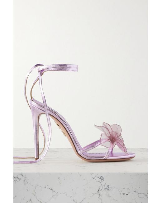 Aquazzura Zsa Zsa 105 Metallic Leather And Embellished Pvc Sandals in Pink  | Lyst Canada