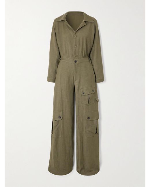 Fortela Green Woven Cargo Jumpsuit