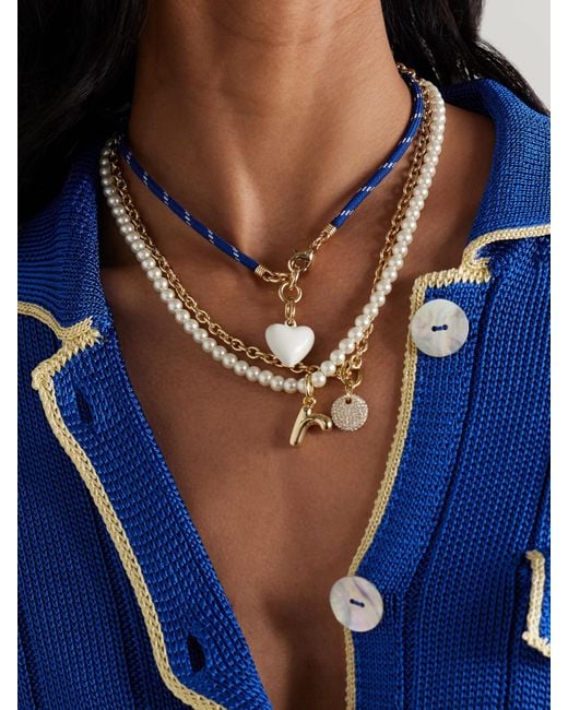 Set De Trois Colliers En Métal, Corde, Perles Synthétiques, Cristaux Et Émail Happy Heart Roxanne Assoulin en coloris White