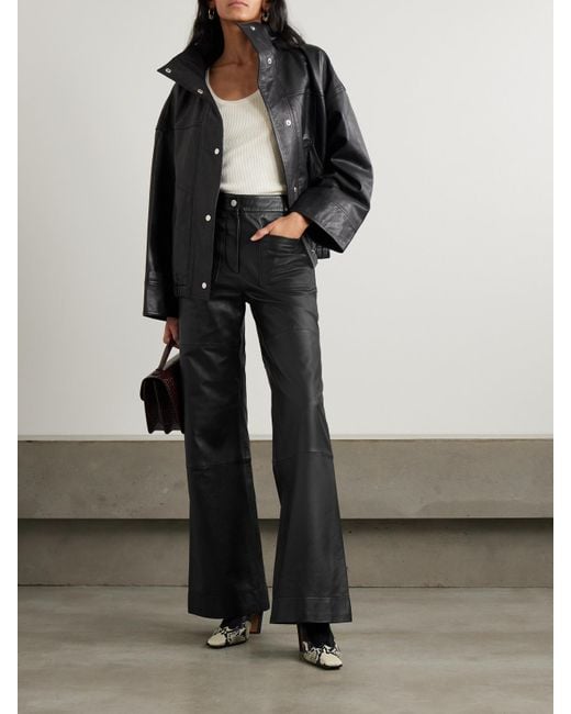 Victoria Beckham Gray Alina Leather Flared Pants