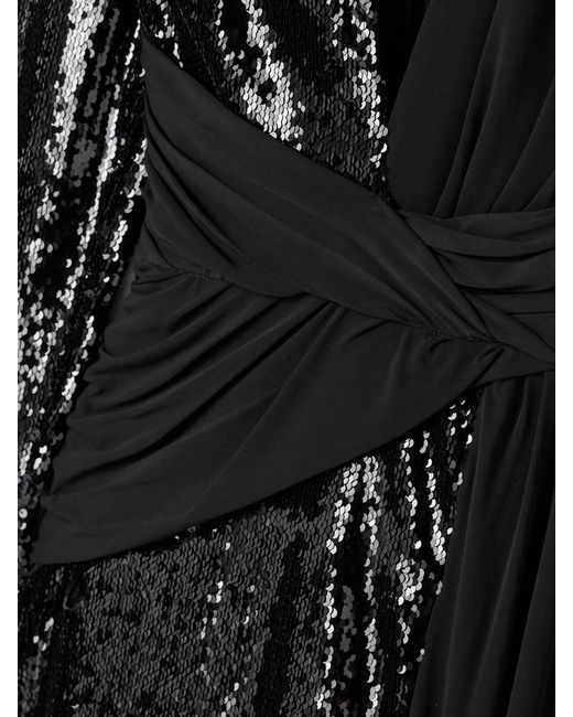 Zuhair Murad Black Draped Paneled Sequined Tulle And Jersey Gown