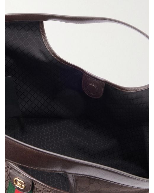 Gucci Gray Giglio Leather-Trimmed Canvas-Jacquard Tote