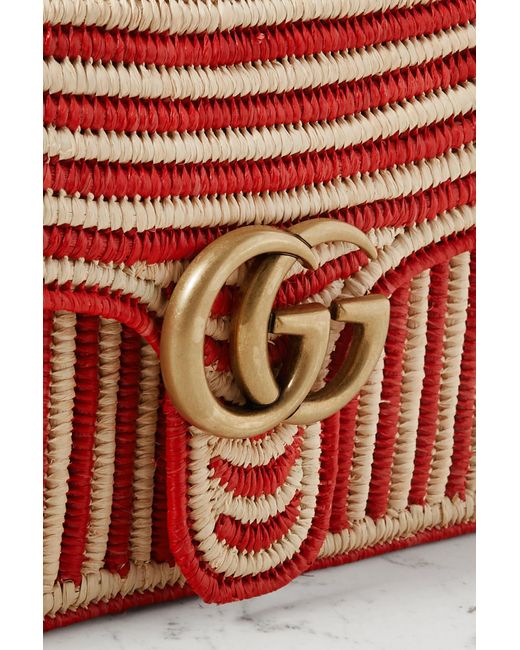 GUCCI Raffia GG Marmont Shoulder Bag