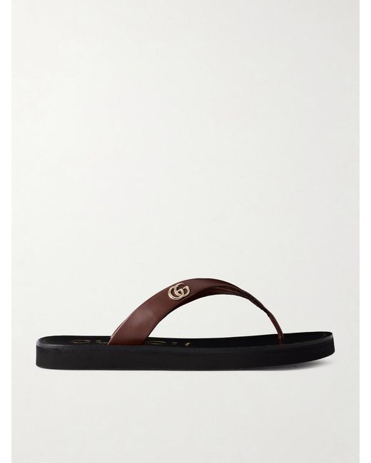 Gucci Brown Embellished Leather Sandals