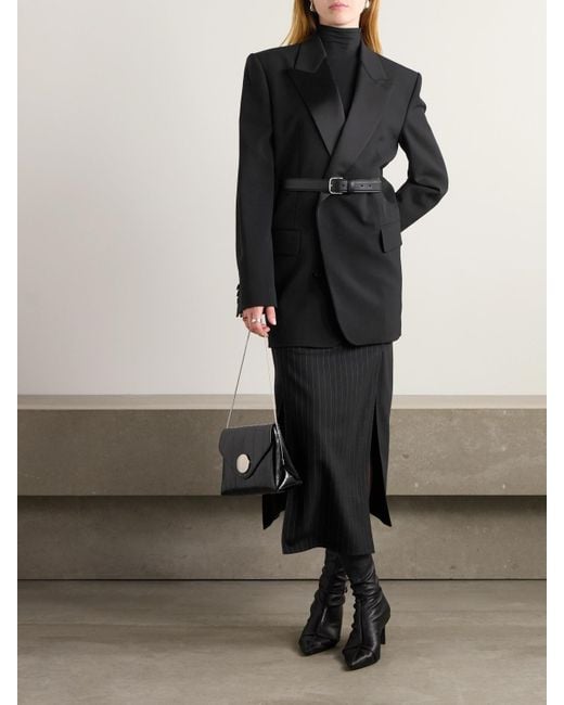 Petar Petrov Black Double-Breasted Satin-Trimmed Wool-Blend Blazer