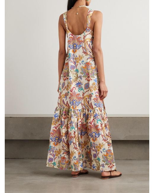Etro White Tiered Paisley-Print Cotton Maxi Dress