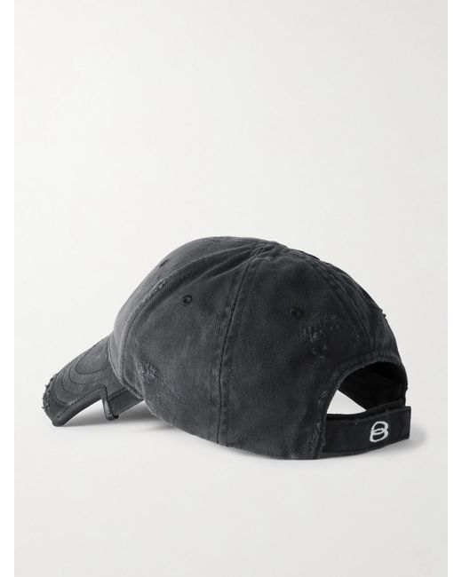 BALENCIAGA★Distressed embroidered cotton-drill baseball cap Balenciaga Double Unity Distressed Embroidered Cotton-Drill