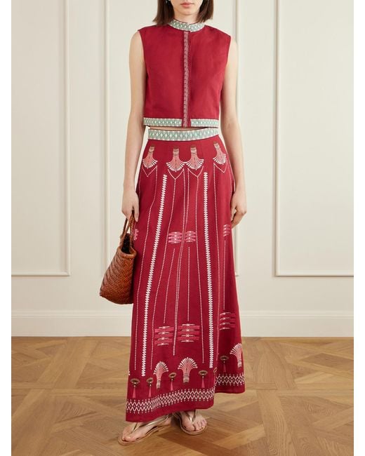 Emporio Sirenuse Embroidered Linen And Cotton-Blend Maxi Skirt
