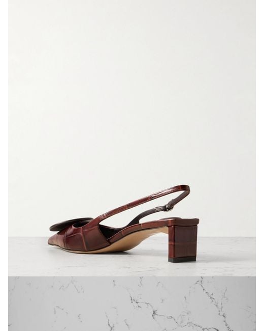 Jacquemus Brown Duelo Embellished Croc-Effect Leather Slingback Pumps