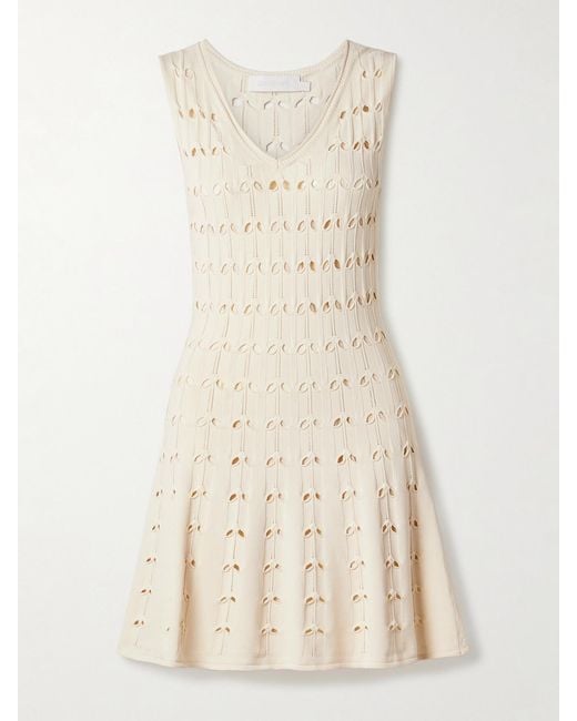 Zimmermann Natural Rhiannon Cutout Pointelle-Knit Cotton-Blend Mini Dress