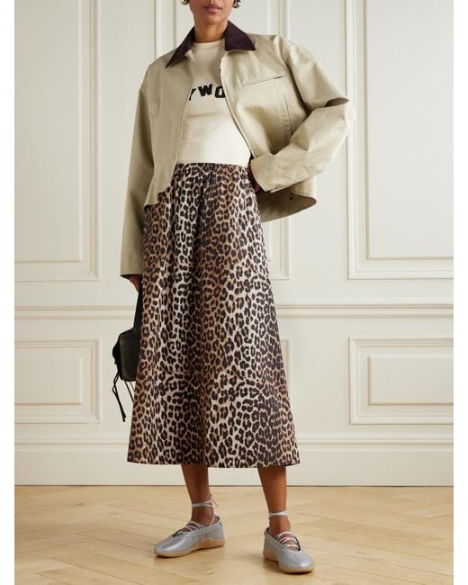 Robe Midi En Popeline De Coton Biologique À Imprimé Léopard Ganni en coloris Multicolor