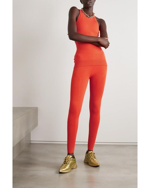 AZ FACTORY Red Mybody Paneled Stretch-Knit Leggings