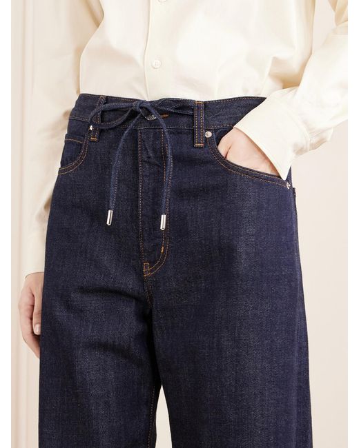 FRAME Blue The Off Duty Drawstring Bow High-Rise Barrel-Leg Jeans