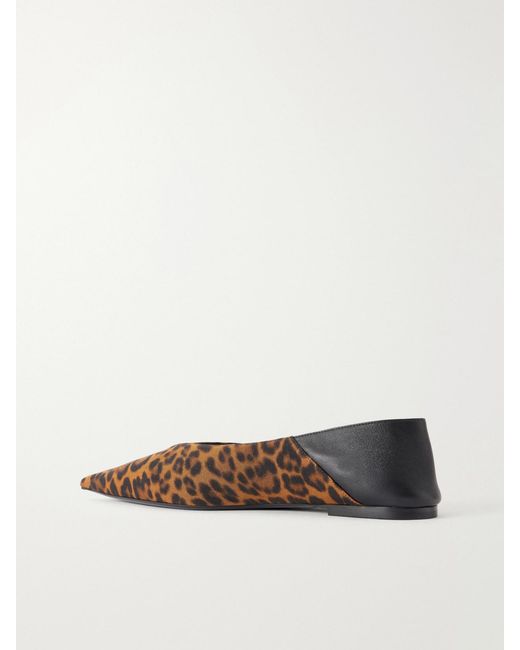 Saint Laurent White Nour Leather-Trimmed Leopard-Print Grosgrain Flats