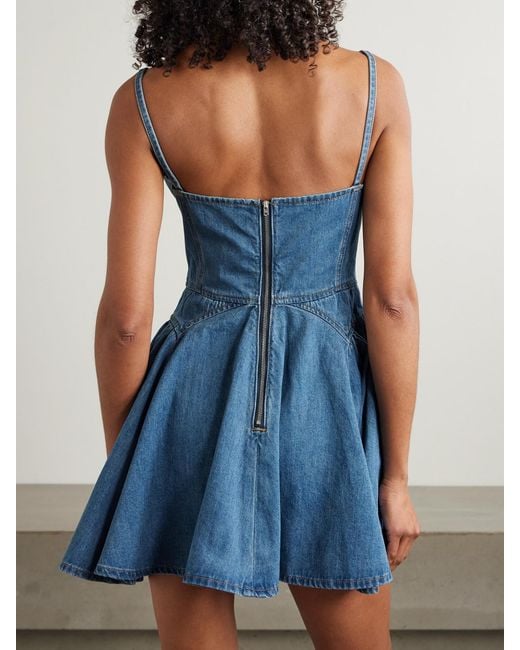 Self-Portrait Blue Embellished Paneled Denim Mini Dress
