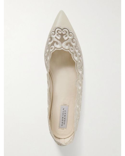 Gabriela Hearst Natural Ziva Leather And Embroidered Tulle Point-Toe Flats