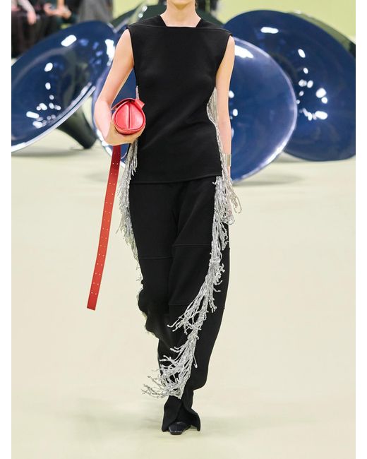 Jil Sander Black Fringed Open-Back Embellished Ponte Top