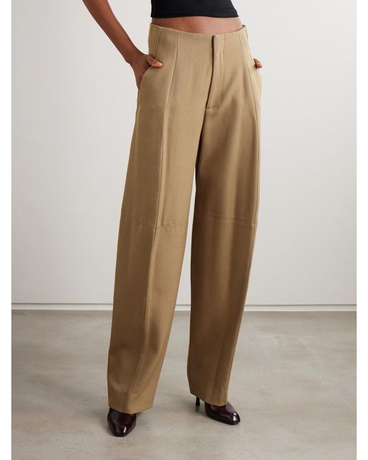 Victoria Beckham Natural Wool-Drill Wide-Leg Pants