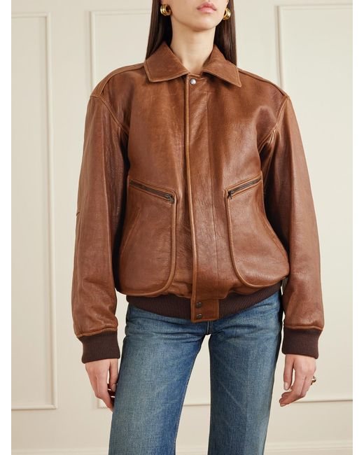 Saint Laurent Brown Leather Bomber Jacket