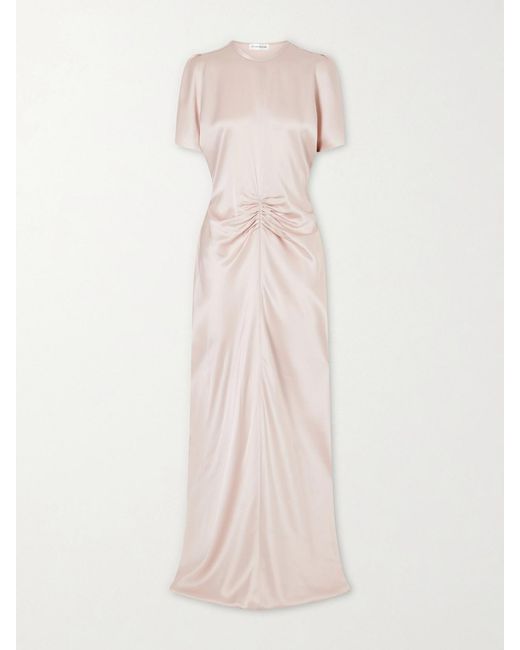 Victoria Beckham Pink Isabella Ruched Satin Maxi Dress