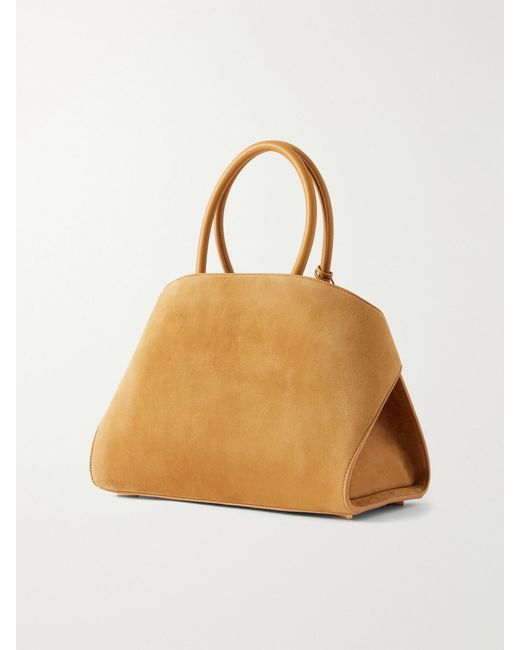 Ferragamo Natural Hug Small Embellished Leather-Trimmed Suede Tote