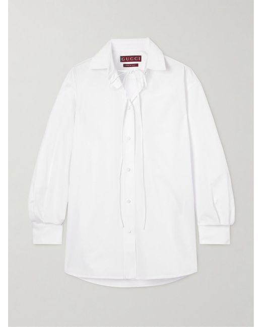 Gucci White Oversized-Hemd Aus Baumwollpopeline Mit Applikation