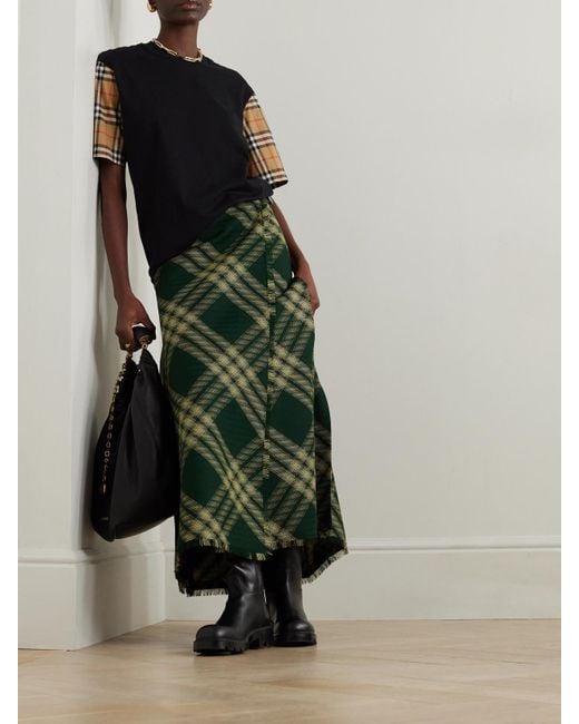 Burberry Black Net Sustain Checked Poplin-Trimmed Cotton-Jersey T-Shirt