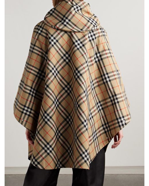 Burberry Natural Kariertes Cape Aus Twill Mit Applikationen Und Kapuze
