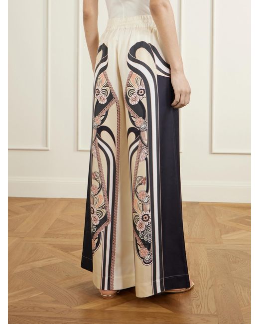 LaDoubleJ Multicolor Palazzo Printed Silk-Twill High-Waist Wide Leg Pants