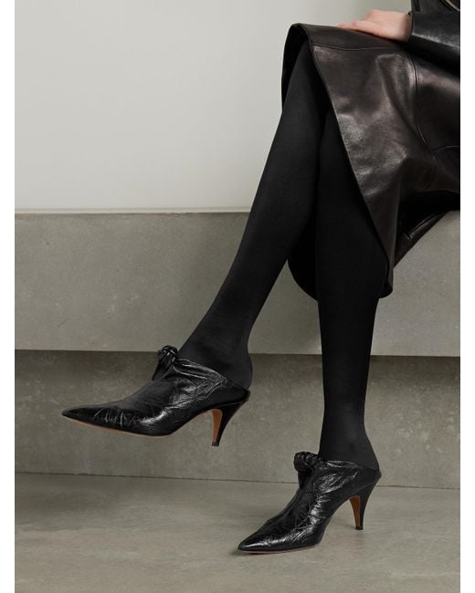 Khaite Black Rowan Knotted Crinkled-Leather Mules